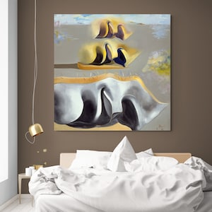 Salvador Dali Three Riddles Print on Canvas Bright Living Room Modern Abstract Surrealism Vintage Wall Art Painting Ready to Hang Love gift