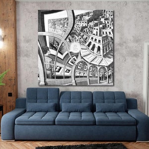 M.C. Escher Print Gallery Print on Canvas Bright Living Room Modern Abstract Surrealism Vintage Wall Art Painting Christmas gift