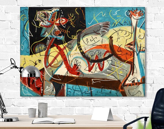 Jackson Pollock Stenographic Figure Print on Canvas Bright Living Room Extra Large Abstract Wall Art Decor Ready to Hang Best Art Gift