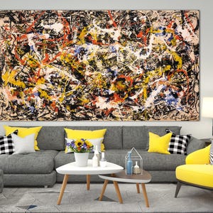 Jackson Pollock Konwergencja Wydruk na płótnie Abstrakcjonizm Jasna kolorowa dekoracja ścienna do salonu Gotowy do powieszenia Najlepszy przyjaciel Prezent świąteczny