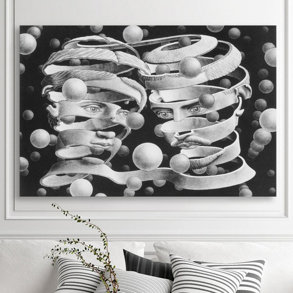 M.C. Escher Bond of Union Print Canvas Bright Living Room Modern Abstract Surrealism Vintage Wall Art Painting Ready to Hang Christmas Gift