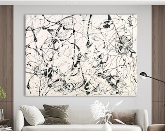 Jackson Pollock 23  Print Canvas Black and White Living Room Extra Large Wall Decor Ready to Hang Abstract Art Best Mothers Day Gift