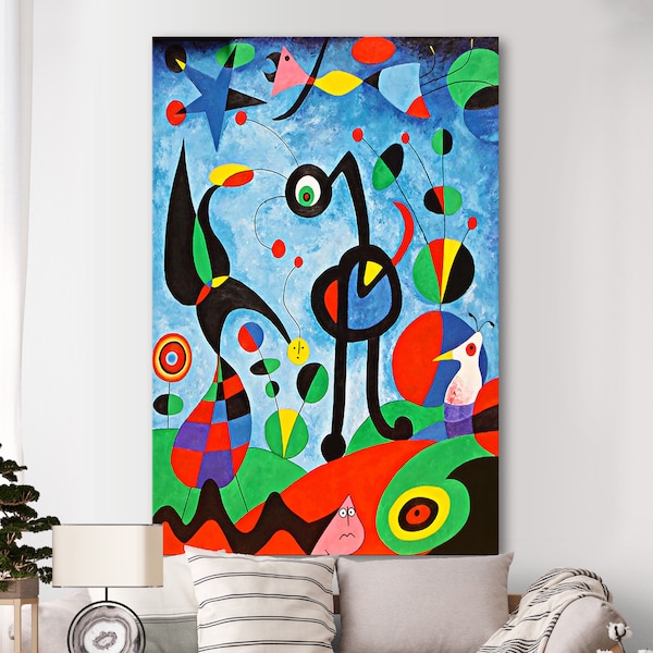 Joan Miro the Garden Druck auf Leinwand Helle Reproduktion Bunt Wohnzimmer Wanddekor Kinderzimmer Dekor Geschenk für Sie Fertig zum Aufhängen