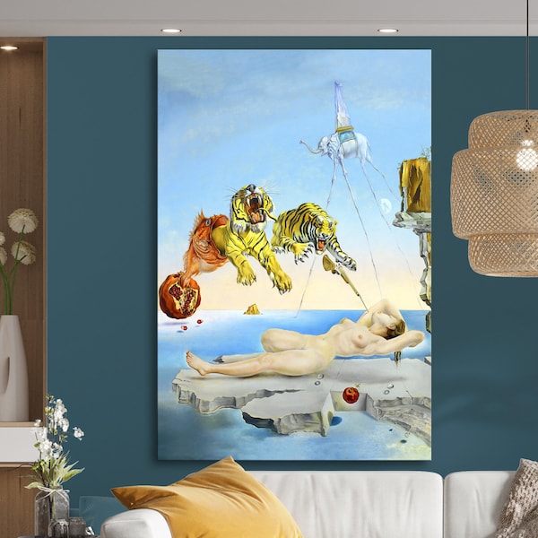 Salvador Dali Traum verursacht durch den Flug einer Biene Surrealismus Druck auf Leinwand Helle Bunte Wohnzimmer Wanddekoration Fertig zum Aufhängen Druck