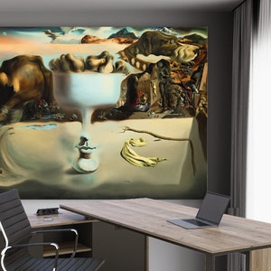 Salvador Dali Apparition of Face and Fruit Dish on a Beach Print on Canvas Bright Colorful Living Room Wall Decor Ready to Hang Print