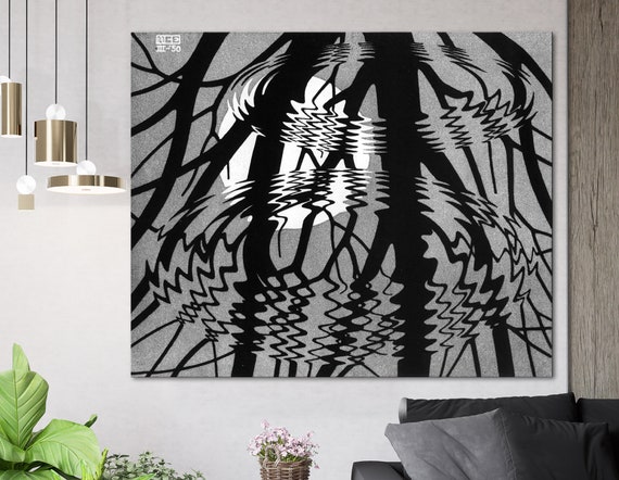 M.C.Escher Rippled Surface (Bool 367) Print Canvas Famous Modern Living Room Wall Decor Abstract Trendy Wall Art Ready to Hang