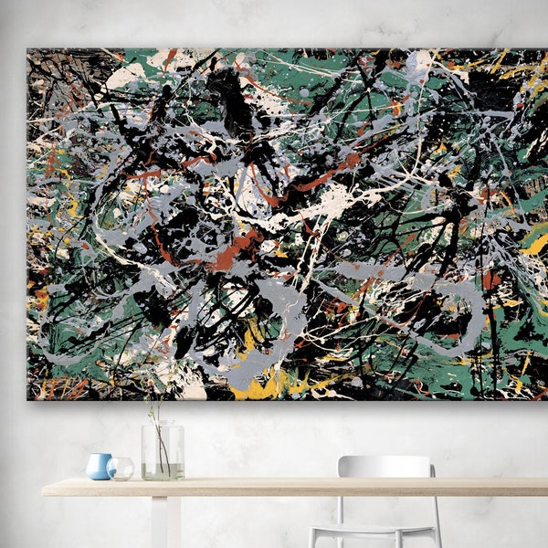 Jackson Pollock Sans titre vert, impression argentique sur toile, salon lumineux, très grande décoration murale, abstraction, prêt à accrocher, cadeau d'art tendance
