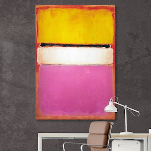 Mark Rothko White Center Yellow Pink Painting on Canvas Bright Colorful Abstract Living Room Wall Art Decor Ready to Hang Print Wedding Gift