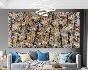 Jackson Pollock Blue Poles (No. 11) Print on Canvas Abstract Famous  Bright Modern Living Room Wall Decor Ready to Hang Trendy Art Gift