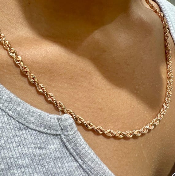 9ct Rose Gold Semi Solid Diamond Cut Rope Chain- BARRETT