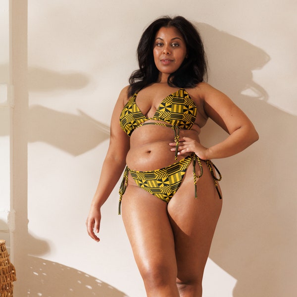 Hadiza Recycled String Bikini Set - Eco-Friendly Kente African Print, Stylish All-Over Pattern for Ethical and Fashion-Forward Swimwear