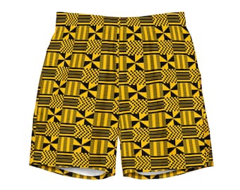 Izem Recycled Swim Trunks – African Kente Print Sustainable Beachwear – Ethical Eco‑Friendly Tribal Swim Shorts for Men