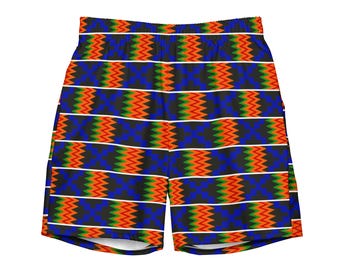 Izem Recycled Swim Trunks – African Kente Print Sustainable Beachwear – Ethical Eco‑Friendly Tribal Swim Shorts for Men