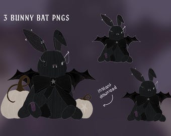 Bat Gothic Cute Bunny Png Stream Asset/ Stream asset/ Twitch Asset / Stream POP up, Horror stream, PNG Bunny /streaming / VTUBER /cute /goth