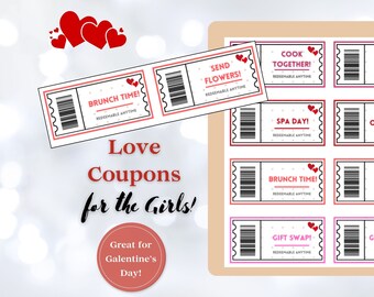 Cupones de Amor Imprimibles para Galentine/San Valentín, Regalo para ella, Feliz Día del Amor, Descarga Instantánea, PDF Imprimible