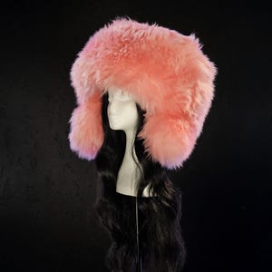 Pink Sheepskin Fur Hat - Trapper Style - Festival Fashion