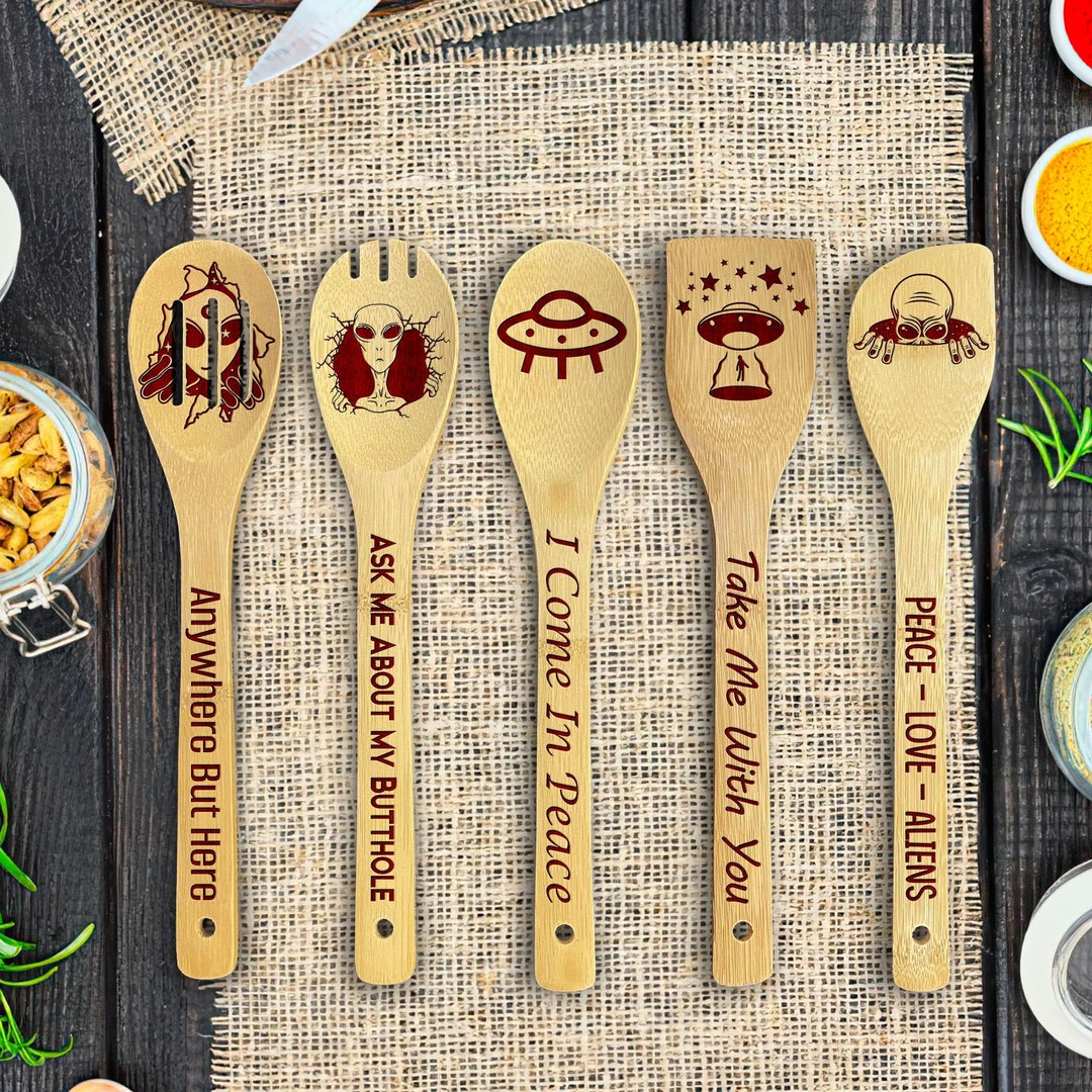 UFO Alien Wooden Spoons for Cooking UFO Alien 5 Piece Set Etsy