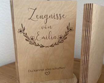 Certificate folder made of wood personalized school start gift school enrollment special gift for school enrollment