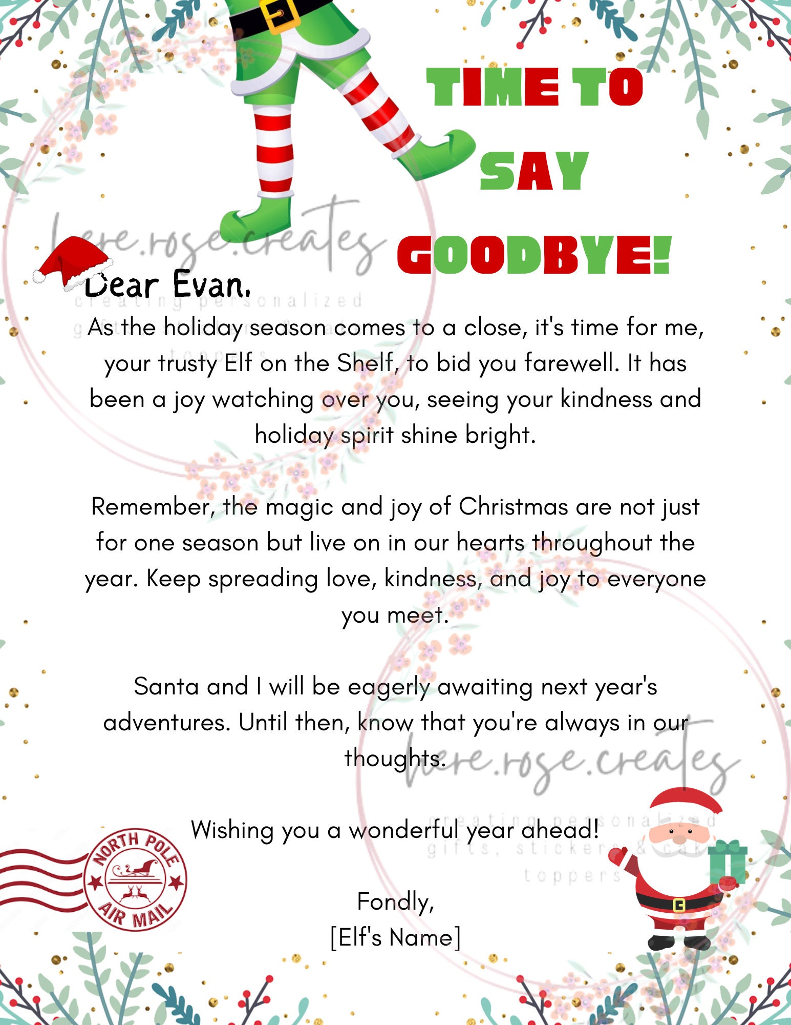 Editable Elf Goodbye Letter Elf is Leaving Christmas Elf Letter From ...