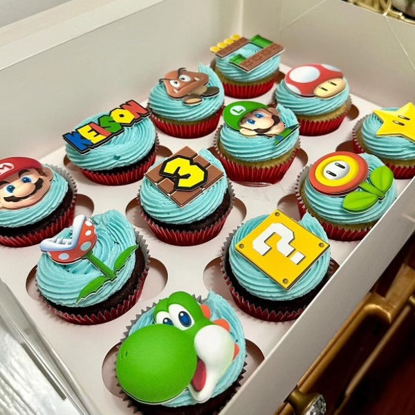 Super Mario Bros inspirierter Cupcake Topper | Mario und Luigi inspiriert Cupcake Topper