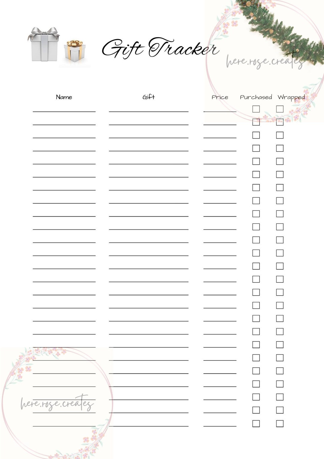 Holiday Gift Tracker, Gift List Ideas, Christmas Gift Tracker Printable ...