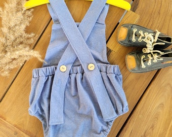 Romper "Bo" mitwachsend aus Leinen, Hanfjersey bio Jumpsuit, Strampler, Baby, Kleinkind