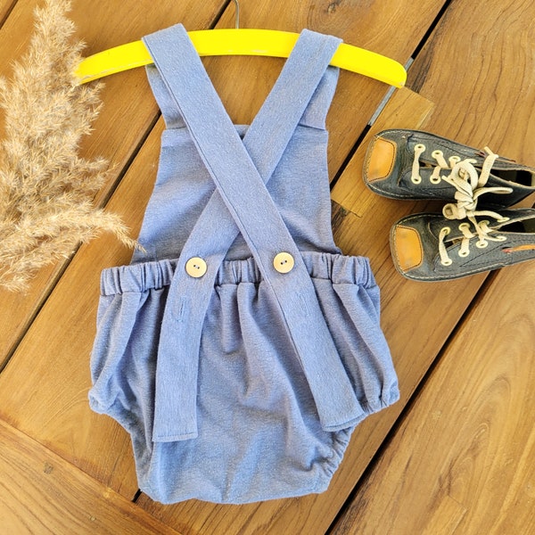 Romper "Bo" mitwachsend aus Leinen, Hanfjersey bio Jumpsuit, Strampler, Baby, Kleinkind