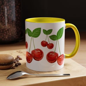 Cheery Cherry Accent Coffee Mug (11oz., 15oz.) , Cherry lover, Kitchen Decor, Unique Gift, Hot Sauce Mug, Foodie Gift, Mother&#39;s Day Gift