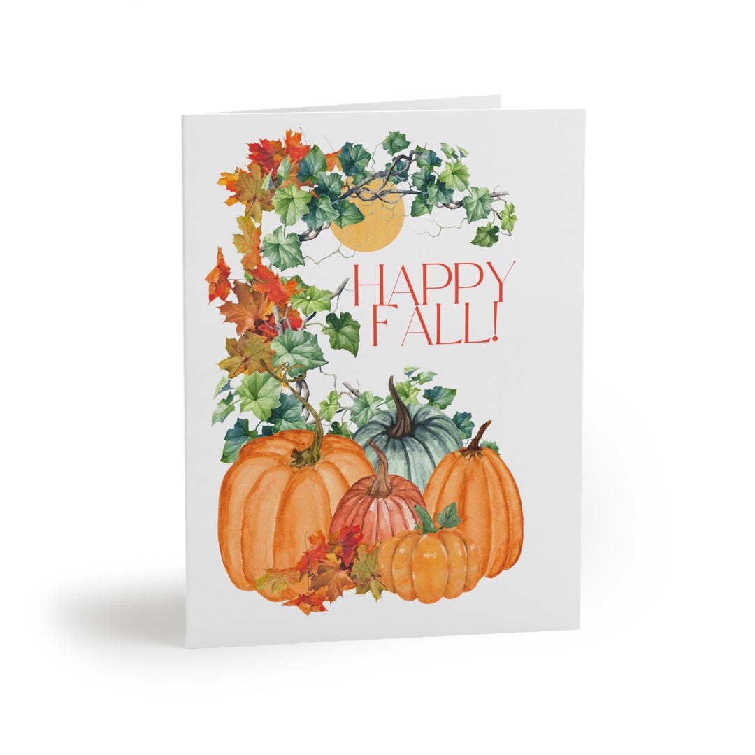 Set of 8 BLANK Note Cards, 'happy Fall', Festive Fall Greeting Cards ...
