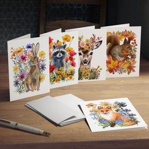 Lot de 5 cartes de correspondance, « Aquarelle de faune sauvage », cartes de voeux aux motifs multiples, lot de cartes de remerciement, cadeau de papeterie florale, vierges, faune