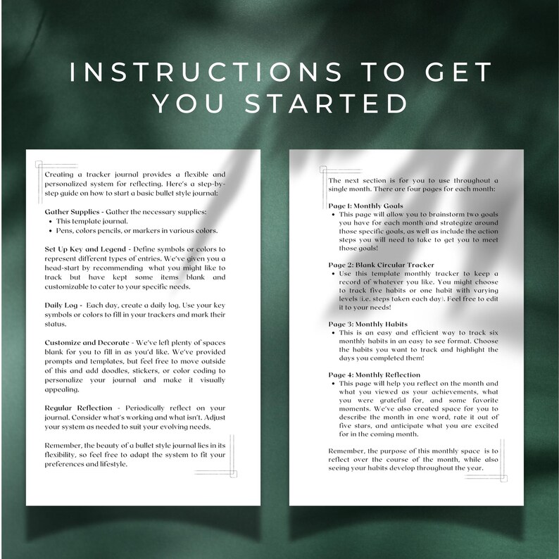 May include: Instructions on how to create a bullet journal with a personalized system for reflecting. The guide includes tips on gathering supplies, setting up a key and legend, creating a daily log, customizing and decorating, and reflecting regularly.