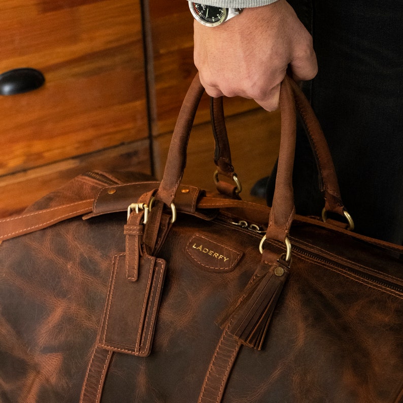 Vintage Leather Duffle Bag With Large Volume 45L55L Travel Etsy