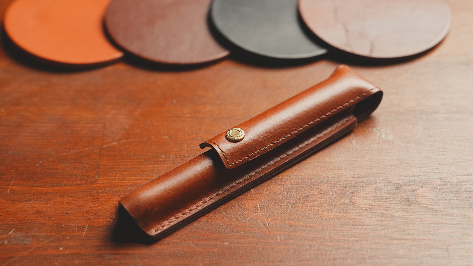 Leather Pen Holder for One Fountain Pen Bag With Vegetal Buffalo