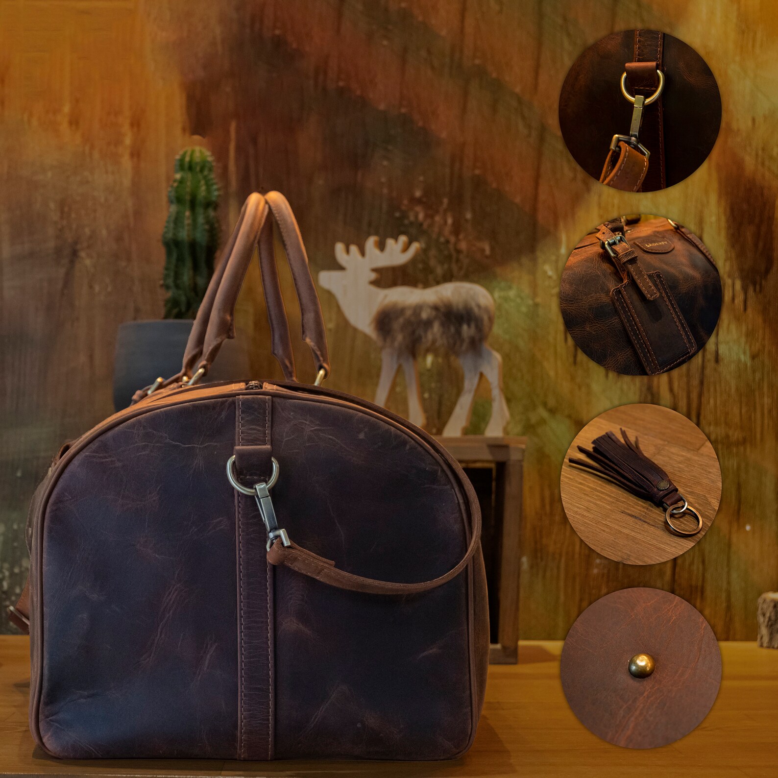 Vintage Leather Duffle Bag With Large Volume 45L55L Travel Bag Leather