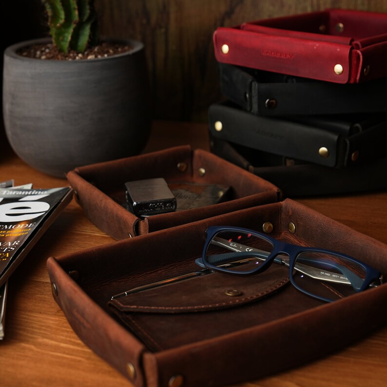 Dual Leather Desk Organizer Personalized Office Desk Organizer Etsy