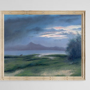 GICLEE PRINT Original Oil painting on wood rainy lakeside landscape Calm Before the Storm 2023