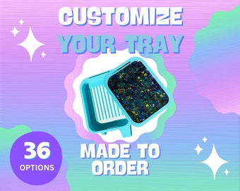 Custom Small Glitter & Resin Diamond Art Tray with lid and slider- Meteor Shower (Baby Blue)