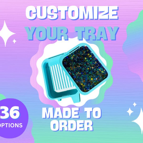 Custom Small Glitter & Resin Diamond Art Tray with lid and slider- Meteor Shower (Baby Blue)