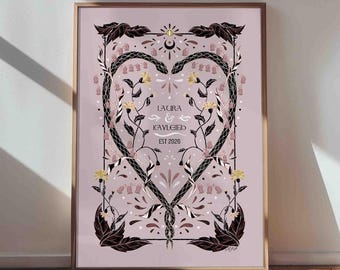 Custom Gothic Couple Art Digital, Pastel Goth Snake Printable Wedding Sign or Keepsake Gift