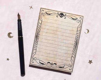 Gothic Notepad Handmade Dark Academia Memo Notes With Antique Paper Memento Mori Witchy Office Supply Spooky Skeleton Stationery Goth Gift