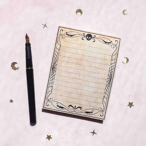 Gothic Notepad Handmade Dark Academia Memo Notes With Antique Paper Memento Mori Witchy Office Supply Spooky Skeleton Stationary Goth Gift