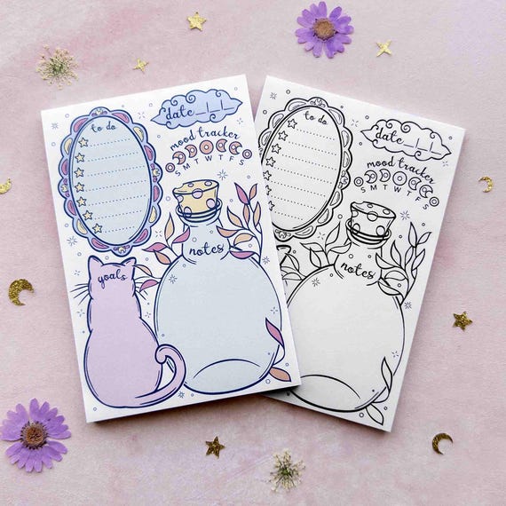 Witchy Planner Weekly Small Spooky Cute Notepad Magical Stationery Pastel Goth Office Supplies Coloring Page Memo Pad With Mood Goal Tracker