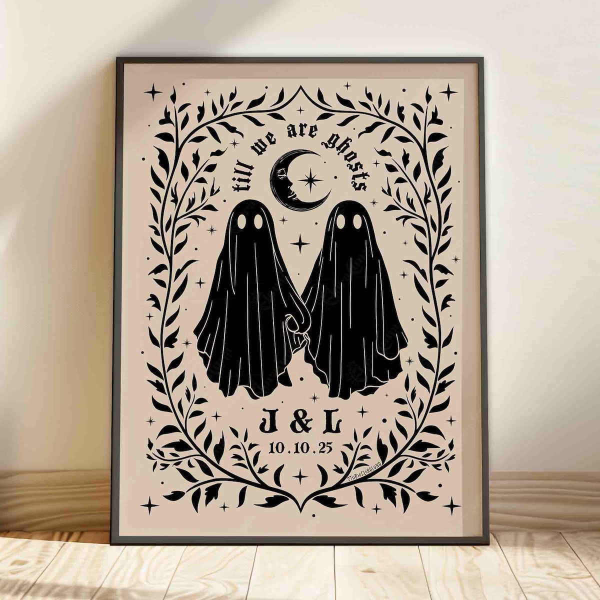 Custom Ghost Couple Art Printable Kindred Spirit Anniversary Date Personalized Wedding Gift for Alternative Couples Gothic Lovers Hallowedd