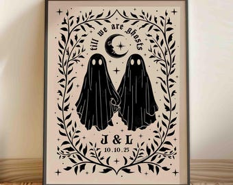 Custom Ghost Couple Art Printable Kindred Spirit Anniversary Date Personalized Wedding Gift for Alternative Couples Gothic Lovers Hallowedd