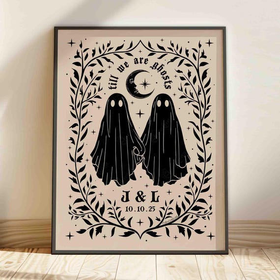 Custom Ghost Couple Art Printable Kindred Spirit Anniversary Date Personalized Wedding Gift for Alternative Couples Gothic Lovers Hallowedd