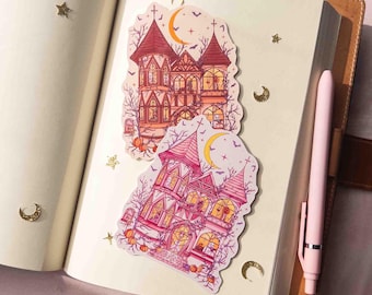 Cute Haunted House Sticker Die Cut Vinyl Halloween Witchy Gift Spooky Season Pastel Goth Kawaii Planner Accessories Whimsigoth Cozy Gothic