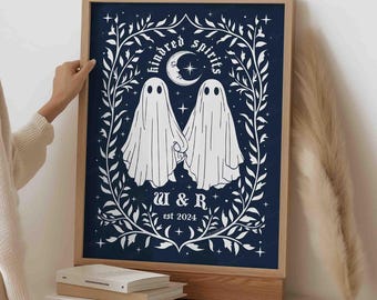 Custom Ghost Couple Art Unframed Kindred Spirit Print for Gothic Lovers and Alternative Couples, Spooky Love Hallowedd Dark Academia Poster