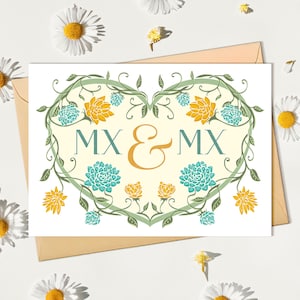Carte de mariage non binaire Mx et Mx Pronom de genre Carte de mariage Mariage non sexiste LGBTQIA Identité de genre Mariage transgenre Félicitations