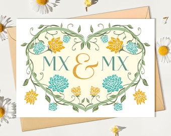 Non-Binary Wedding Card Mx and Mx Gender Pronoun Marriage Card Gender Neutral Wedding LGBTQIA Gender Identity Transgender Wedding Congrats