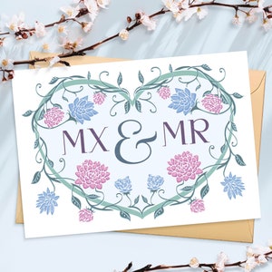 Neutrale genderidentiteit trouwkaart MX and Mr Non-Binary Marriage Card Genderqueer bruiloft felicitatiekaart Genderneutrale paarkaart LGBTQIA